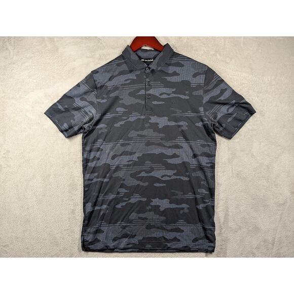 Travis Mathew Beachside Stealth Polo Shirt Medium Black Camo Palm Trees Golf * - Picture 1 of 7